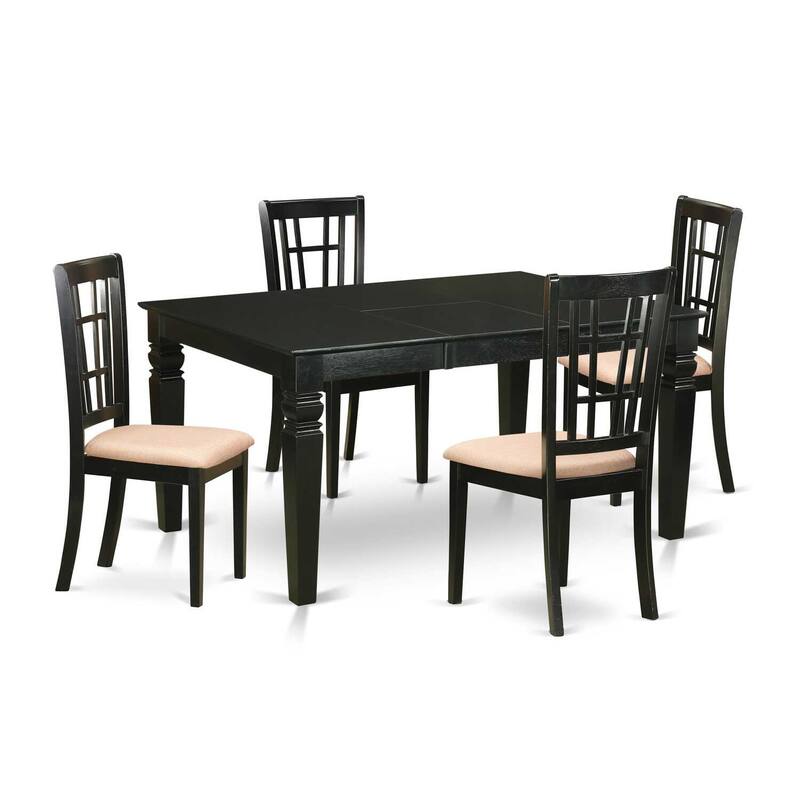 HomeStock 5-Piece Rectangle Black Finish Solid Wood Top Dining table with 4 Chairs with Lattice Back