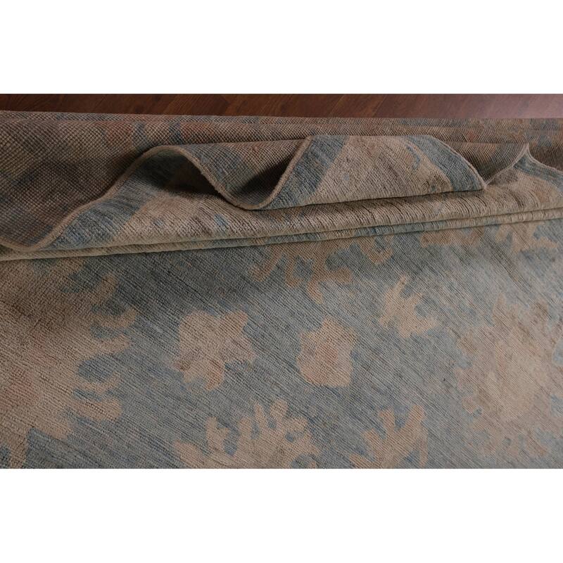Blue Floral Oushak Vegetable Dye Area Rug Handmade Wool Carpet - 8'5" x 10'0"