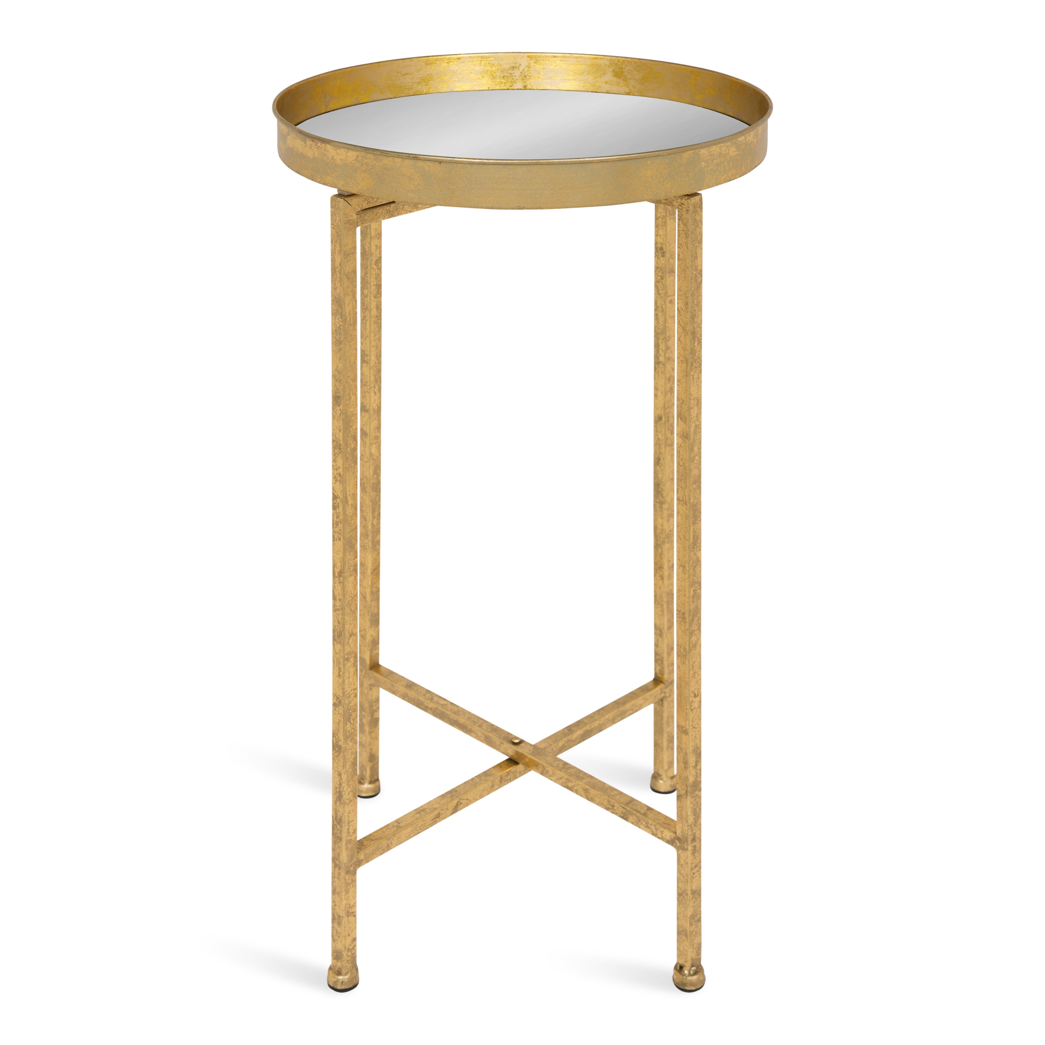 Pink with Gold Base Kate and Laurel Celia Round Metal Foldable Tray Accent Table 