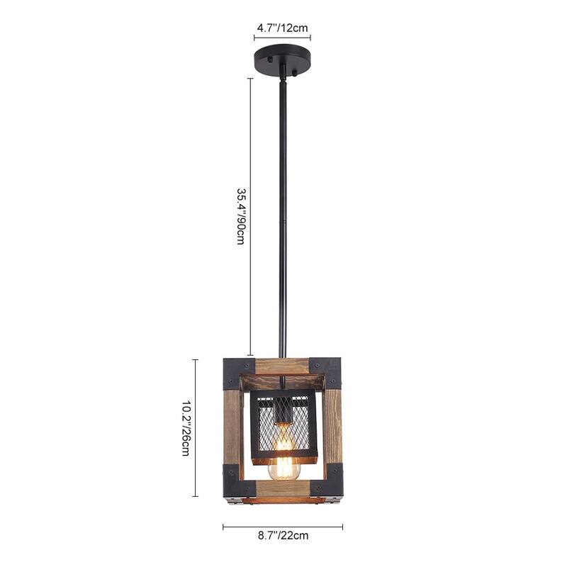 Single Square Farmhouse Pendant Light - Wood, 8 in - Black