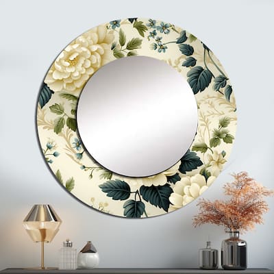 Designart "Vintage Lace Trellis Victorian Pattern" Floral Wall Mounted Round Mirror - White Traditional Wall Décor