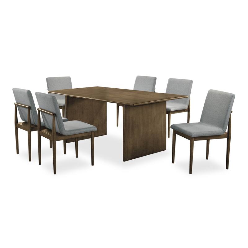 Furniture of America Velez Mid-Century Modern Natural Solid Wood 7-Piece Dining Table Set