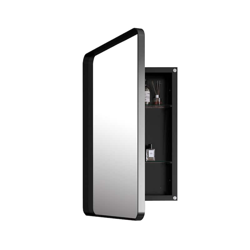 20 in. x 30 in. Recessed Black Metal Framed Medicine Cabinet with Mirror and Adjustable Shelves for Bathroom