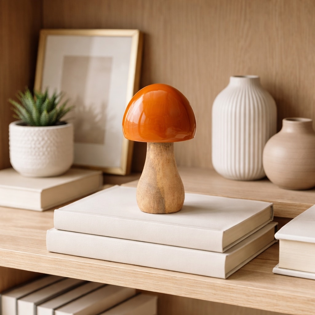Wood Coned Mushroom Decorative Figurine