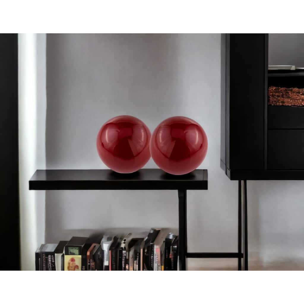 HomeRoots Set of Two 3" Red Aluminum Decorative Orbs - 3' X '3' X '3