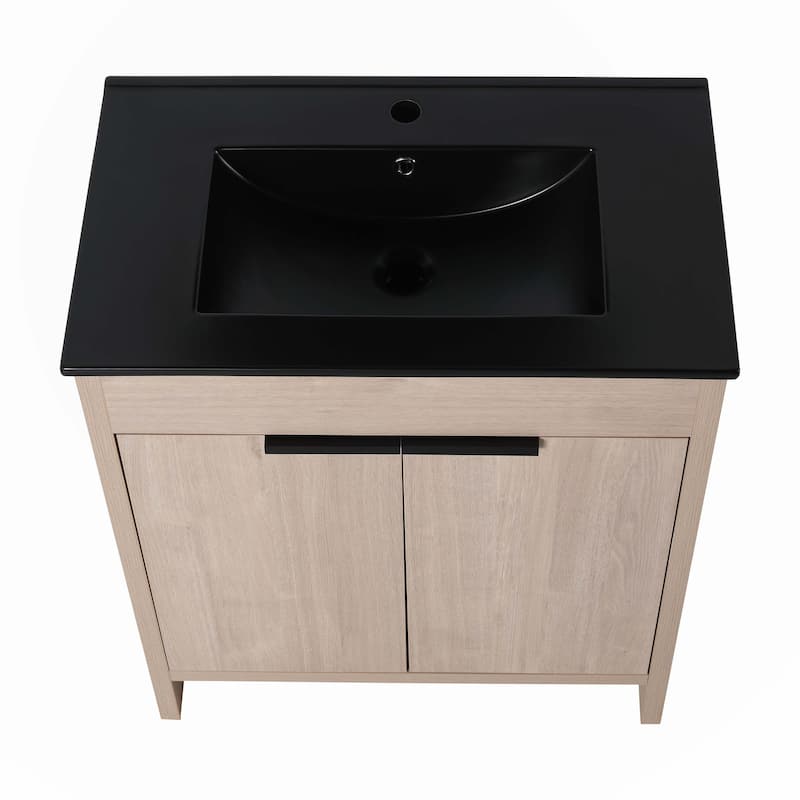 30 Inch Freestanding Bathroom Vanity with Black Ceramic Sink