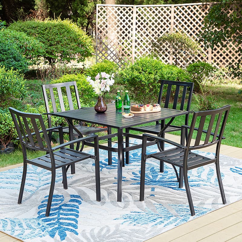 MAISON ARTS 5-Piece Metal E-coat Indoor/Outdoor 37-in Square Dining Table and Armchairs - N/A - Modern Chairs