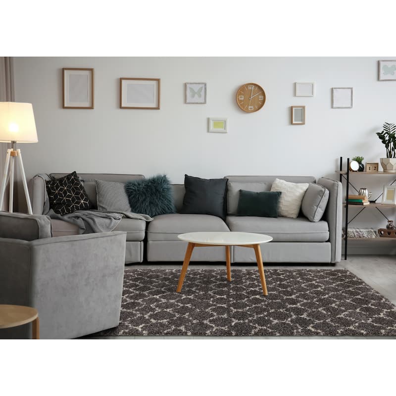 Lush Collection - Grey/Cream Lattice Rug