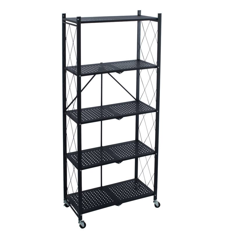 Organize It All Foldable Metal Rack with Wheels in Black - 5 Tier