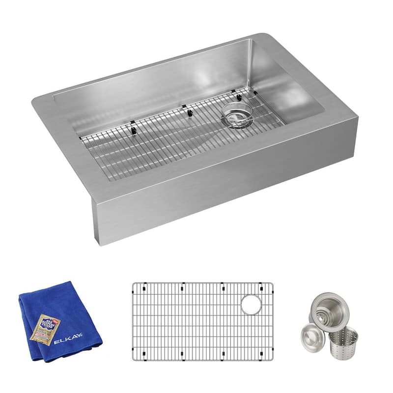 Elkay Crosstown 18 Gauge Stainless Steel 35-7/8" x 20-1/4" x 9", Single Bowl Farmhouse Sink Kit