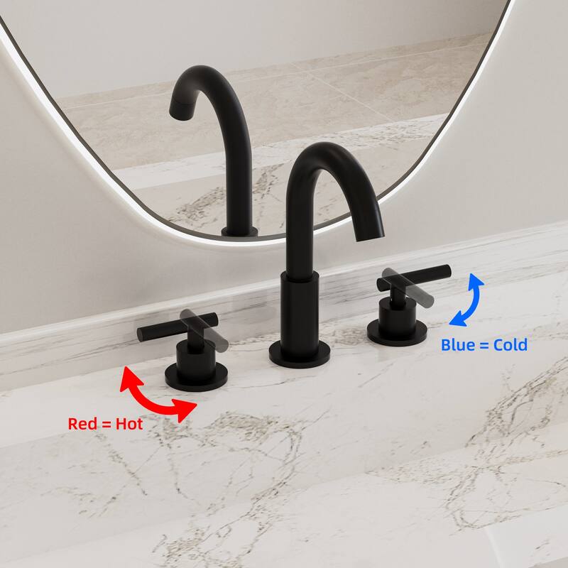 Modland Widespread 3-Hole Bathroom Faucet, 500K Cycle Ceramic Cartridge, 360 Swivel Spout & CEC Certified (Black/Gold/Nickel)