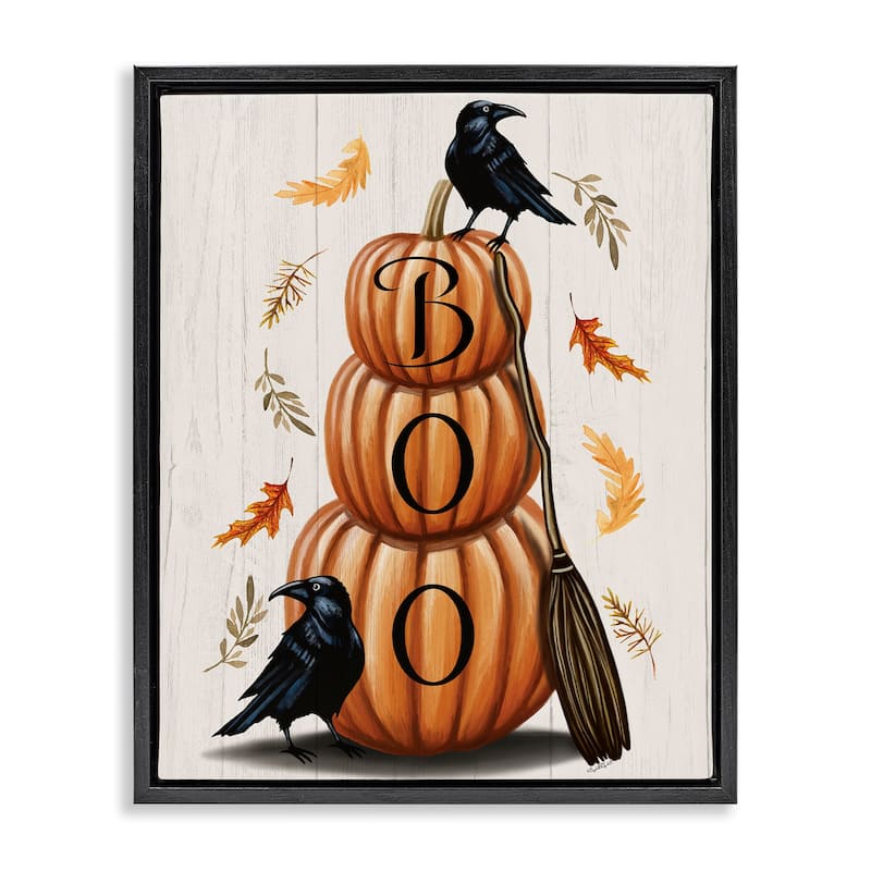 Stupell Boo Crows & Pumpkins Framed Floater Canvas Wall Art Design By Elizabeth Tyndall - 17 x 21 - Black