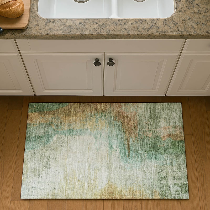 Premium Washable Super Soft Abstract Soid Mayfield Rug - Aloe - 1'8" x 2'6"