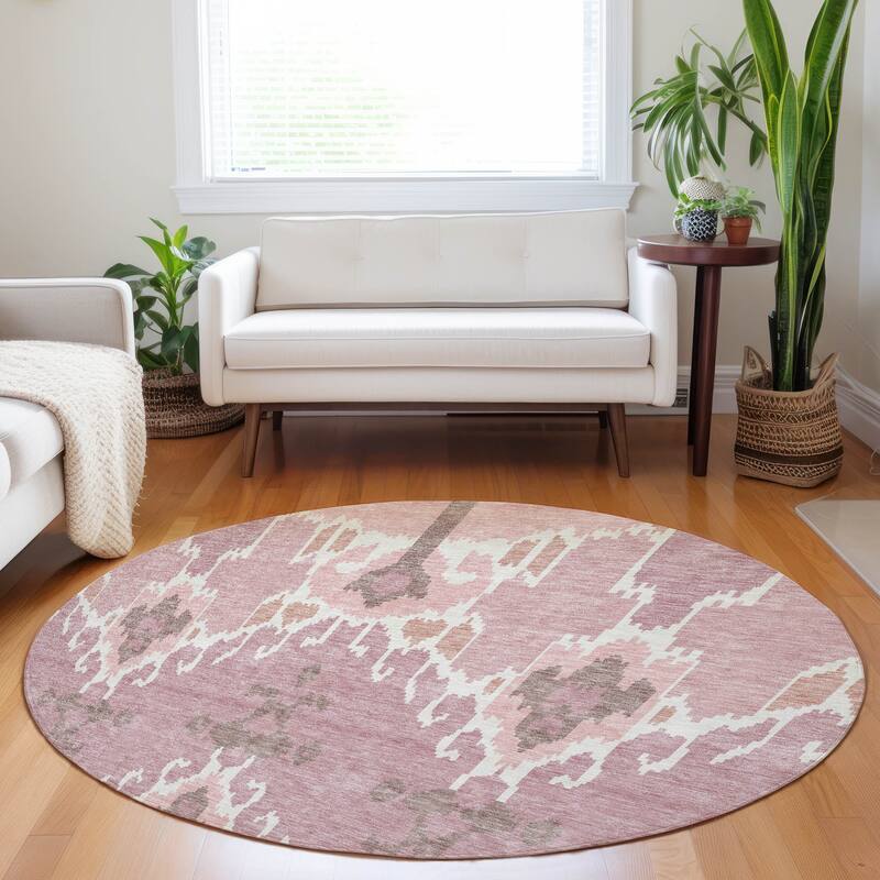 Premium Washable Super Soft Boho Ikat Mayfield Rug - Blush - 8' x 8' - Round