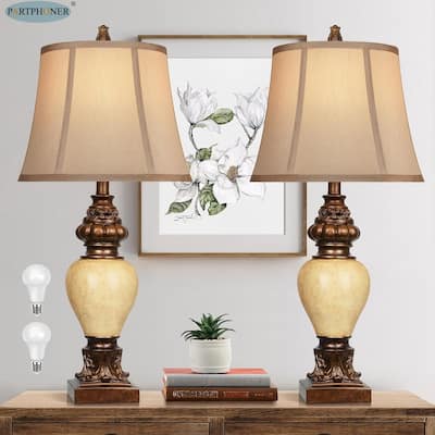 28" High Traditional Table Lamp with Faux Silk Bell Shades (Set of 2)