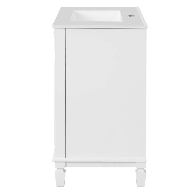 GDF Studio - Belcourt Modern Bathroom Vanity with Ceramic Sink, 2 Storage Drawers and Adjustable Shelf