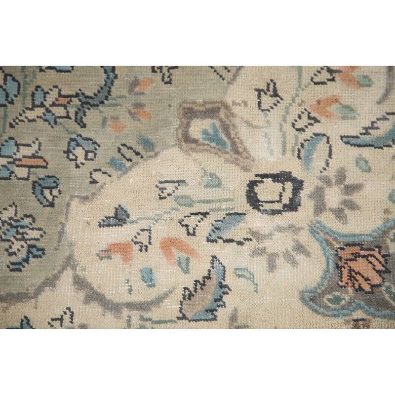 Hand Knotted Oriental 100% Wool Carpet Traditional Floral Green Tabriz Area Rug - 9' 5'' X 6' 2''