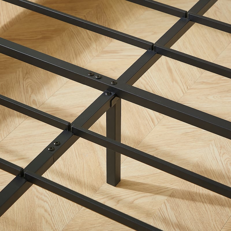 Wood Bed Frame with Corrugated Curved Wood Panels, Heavy Duty Metal Support, No Box Spring Needed