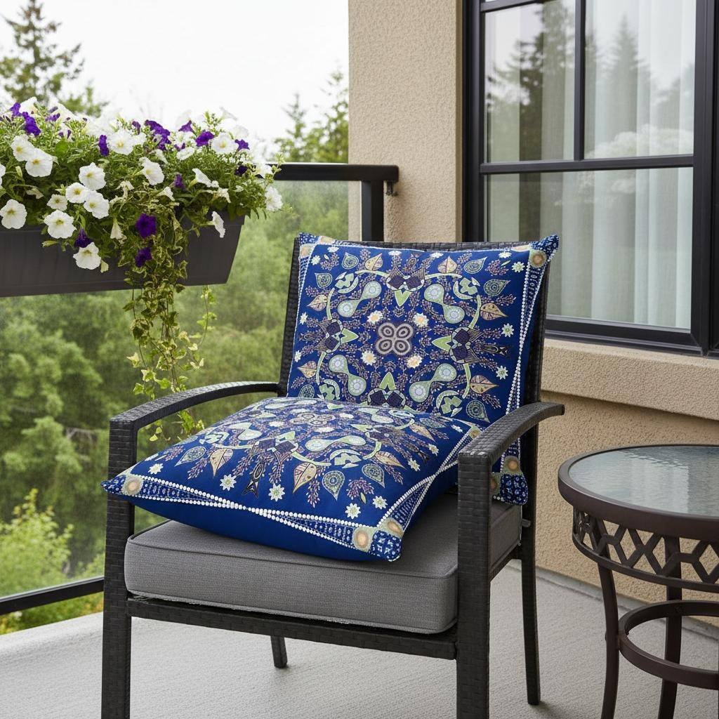 HomeRoots Set of Two 16" X 16" Blue and Green Blown Seam Paisley Indoor Outdoor Throw Pillow - 16.00' X '16.00' X '5.00