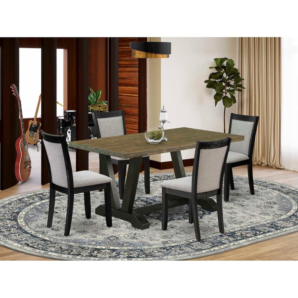 HomeStock 5-Piece Distressed Jacobean Finish Solid Wood Top Dining table with 4 Chairs