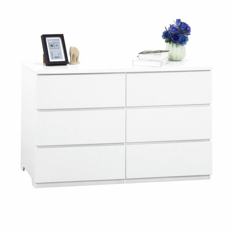 6-Drawer Wooden Storage Cabinet & Dresser, Clothes Organizer with Wavy Drawer Panels