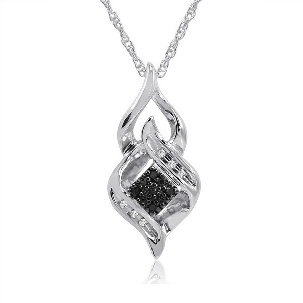 Black and White Diamond Pendant - Necklace in .925 Sterling Silver