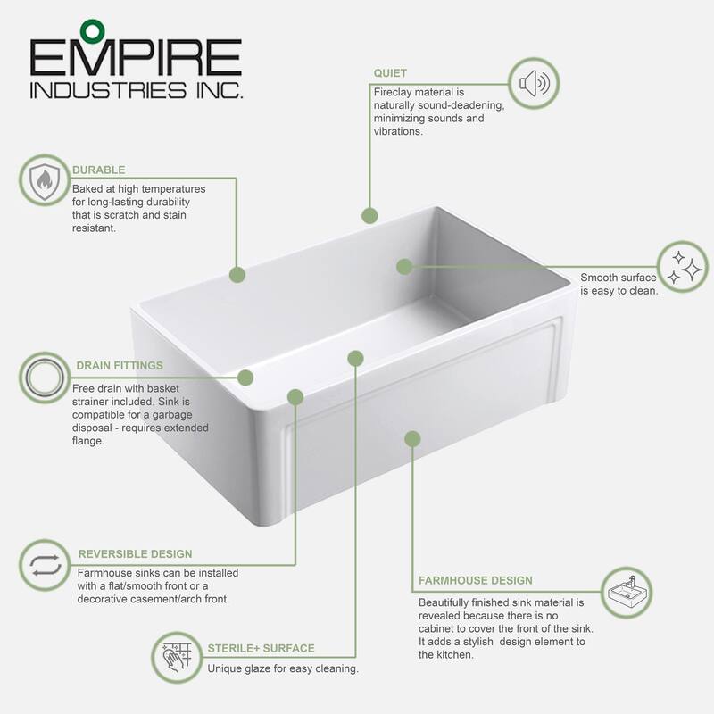 Olde London Fireclay 24" Reversible Farmhouse Kitchen Sink Set