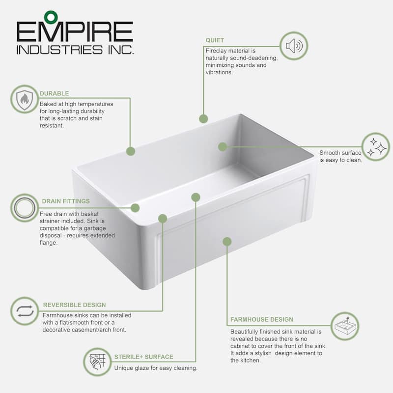 Olde London Fireclay 30" Reversible Farmhouse Kitchen Sink Set