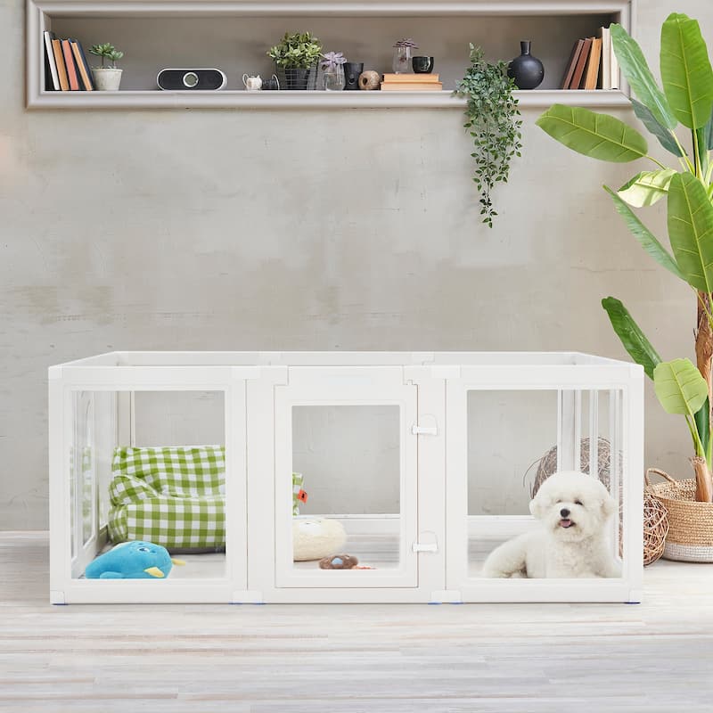 EROMMY 6/ 8/ 12 Panel Clear PET Pet Playpen with Door, Transparent Puppy Playpen for Small Dogs, Cats, Rabbits