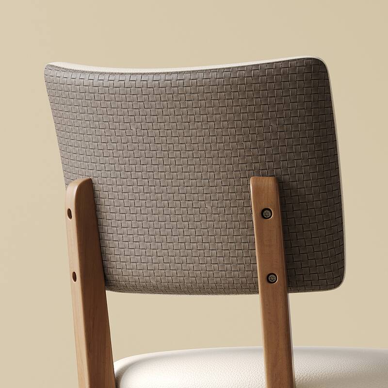 2-Piece Solid Wood Armless Dining Chair Set with Faux Leather Seat