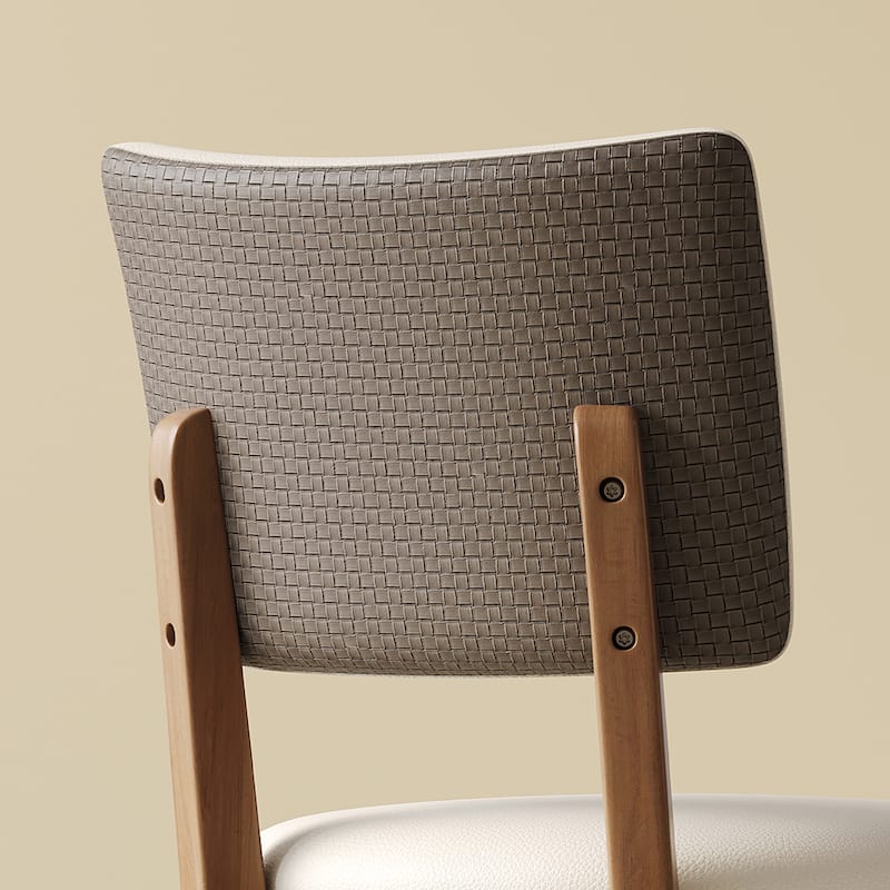 Mid-Century Modern Dining Chair Set of 2 with Solid Wood Legs, for Dining Room, Kitchen and Living Room, White + Walnut Color