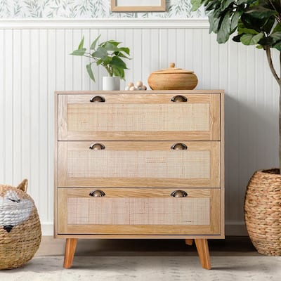 Rattan Drawer Accent Storage Cabinet for Living Room