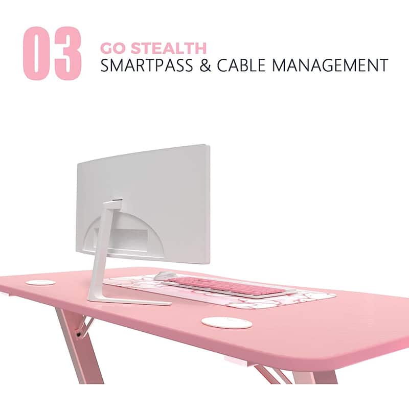 BOSSIN Ergonomic Gaming Desk Z-Shaped Office PC Computer Desk Gamer Tables with Cup Holder and Headphone Hook