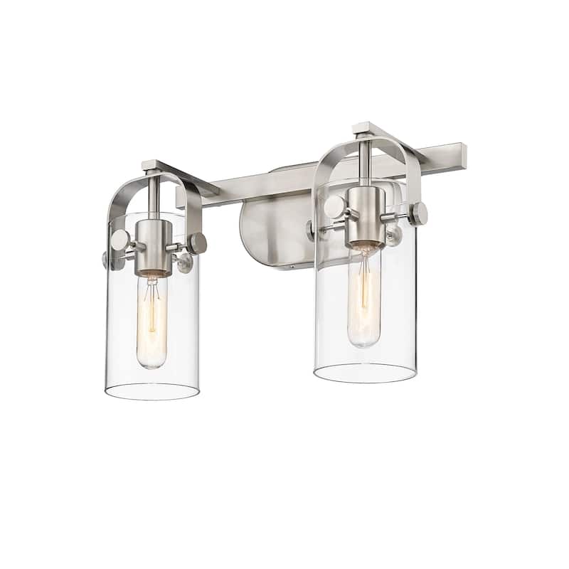 Innovations Lighting 423-2W-10-15 Pilaster II Cylinder Vanity Pilaster - Satin Nickel / Clear