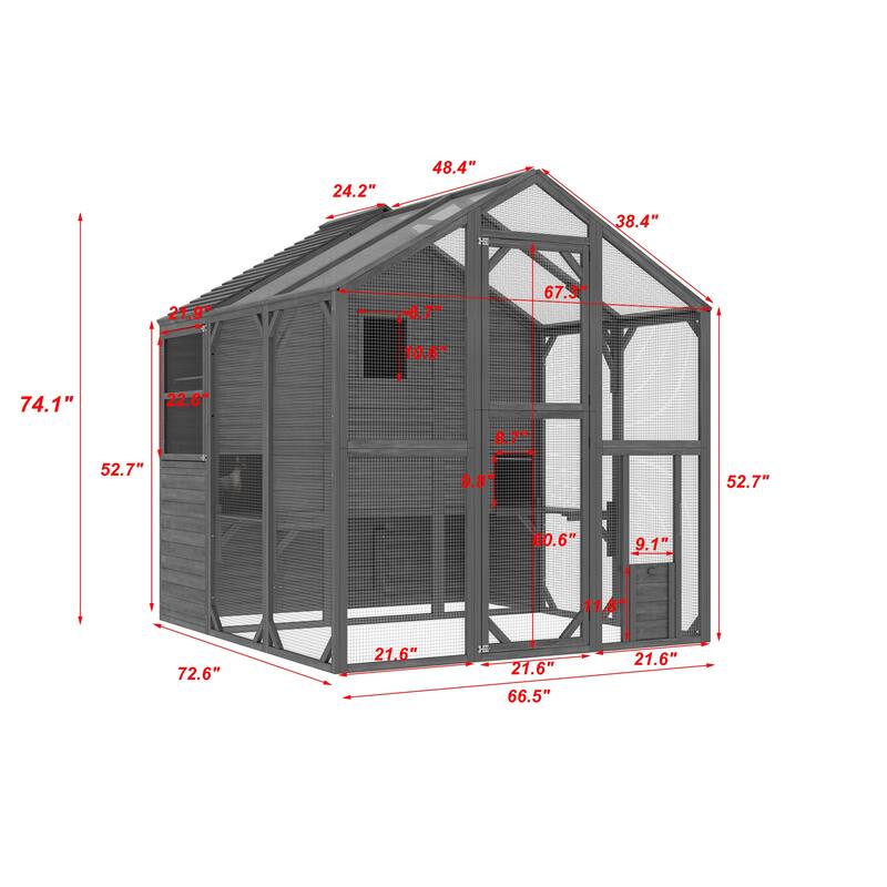 Multi-Functional Wood Chicken Coop Hen House or Cat Cage with Wire Mesh Run