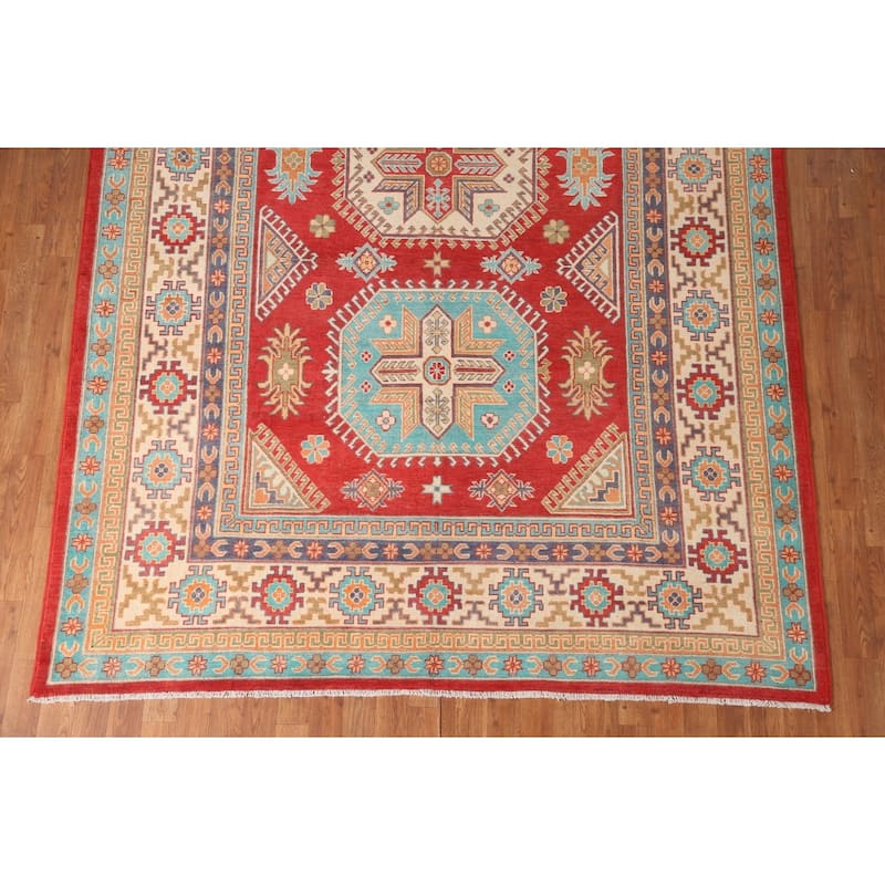Geometric Kazak Living Room Area Rug Hand-Knotted Wool Carpet - 6'8" x 10'3"