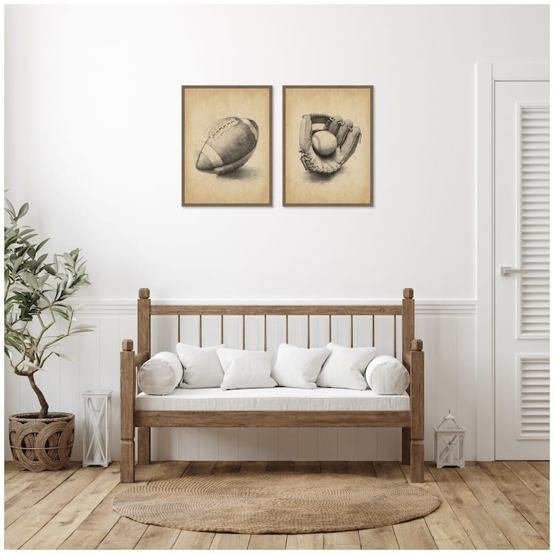 Kate and Laurel Vintage Football & Baseball 2 Piece Framed Canvas Wall Art Set by The Creative Bunch Studio