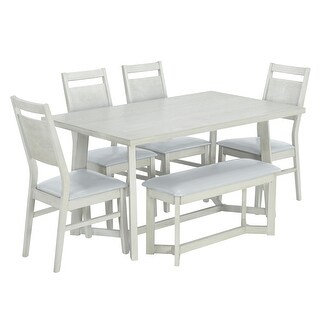 Farmhouse 6-Piece Wood Dining Table Set with 4 PU Upholstered Chairs ...