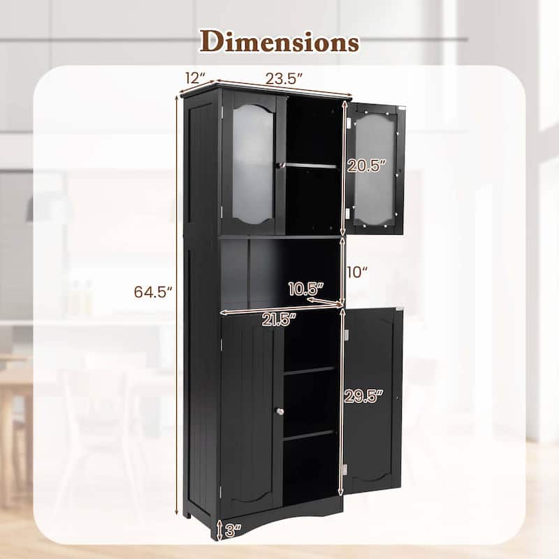 Costway 64.5" Tall Bathroom Cabinet with Tempered Glass Doors - See Details