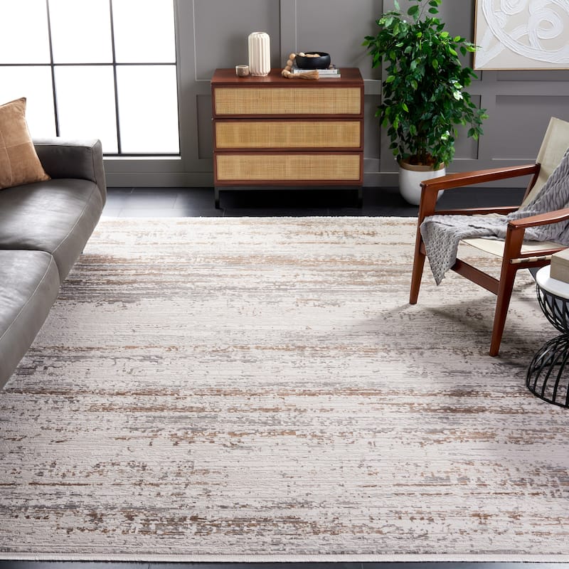 SAFAVIEH Diamond Shiva Modern Abstract Fringe Rug - 9' x 12' - Beige/Grey Brown