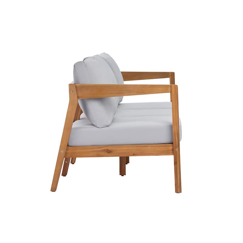 Christopher Knight Home - 76.38" W Outdoor Teak Finish Solid Wood 3-Seater Sofa with Cushions