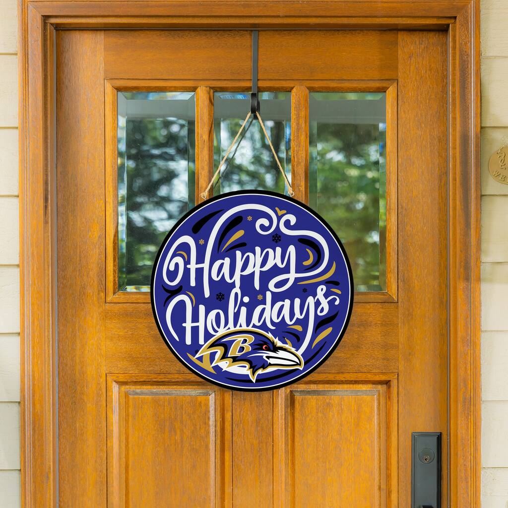 Baltimore Ravens 18" x 18" Happy Holidays Door Décor Wall Sign - 18" x 18"