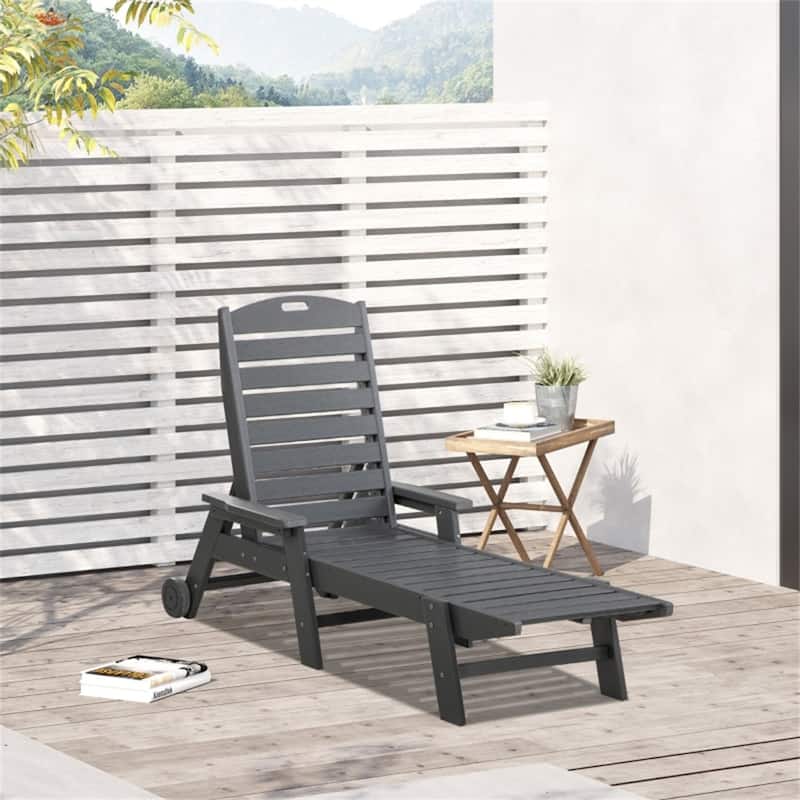 Light Grey HDPE Outdoor Chaise Lounge Chair with 5 Position Recline - 27.5" W x 65" D x 39.25" H