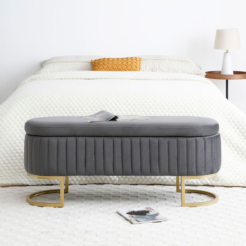 Homy Casa Velvet Storage Bench with Gold Metal Legs, Bedroom Entry