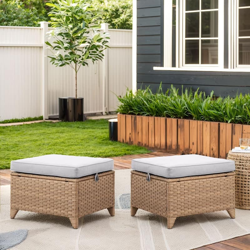 Outdoor Furniture Wicker Ottoman Patio Rattan Ottomans