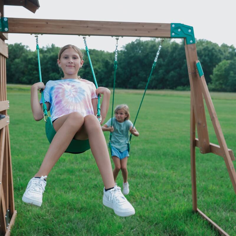 Backyard Discovery Lightning Ridge Cedar Wood Swing Set, Slide, Deck - 12'5" x 14'0"