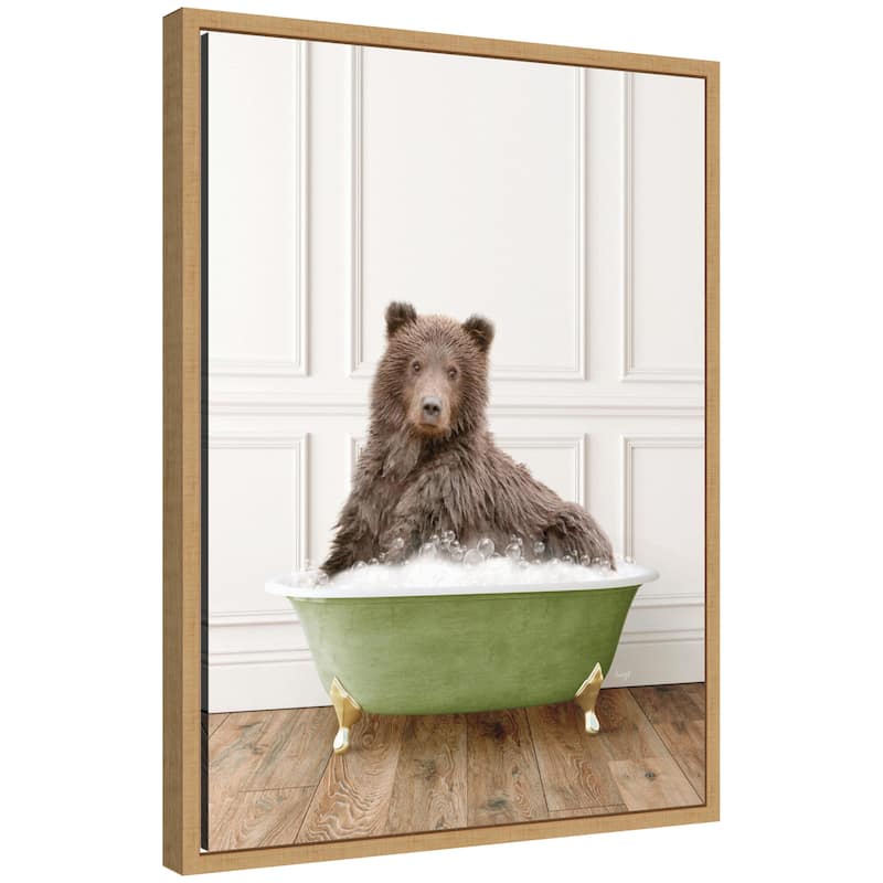 Kate and Laurel Sylvie Mother Bear in Transitional Bathtub Framed Canvas by Amy Peterson - Natural