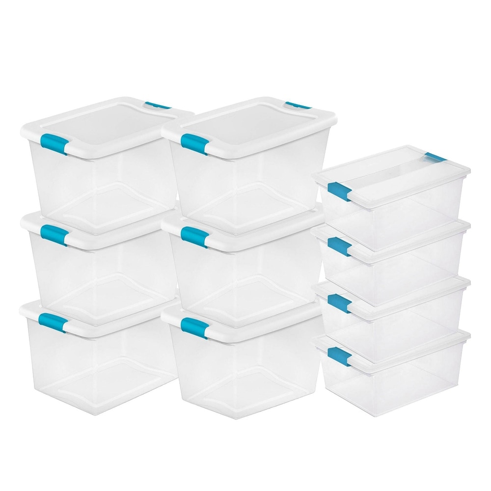 Sterilite 60 Qt Clearview Latch Storage Box Stackable Bin With Latching Lid,  Plastic Container To Organize Clothes In Closet, Clear Base, Lid, 8-pack :  Target
