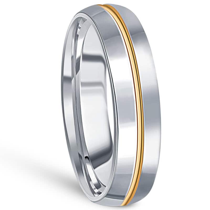 Bliss Diamond Men's Polished Tungsten & Gold Plated Two Tone 6mm Ring Wedding Band