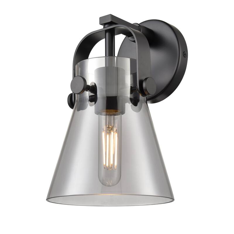 Innovations Lighting 423-1W-10-7 Pilaster II Cone Sconce Pilaster II - Matte Black / Plated Smoke